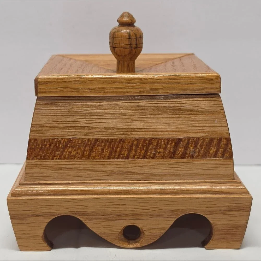 Vintage 60s Wooden Jewelry Trinket Box Red Lined Hand Carved By Forest Gibson